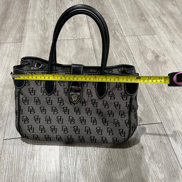 VTG Dooney Bourke Signature Monogram Tote Bag Black Gray Leather Trim 90s Y2K - Picture 7 of 11